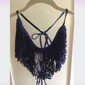 L SPACE Purple Fringe Bikini Top